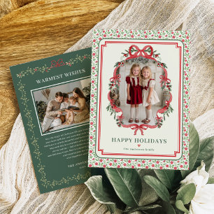 Red Bow Farmhouse Charm Christmas Photo Holiday Card