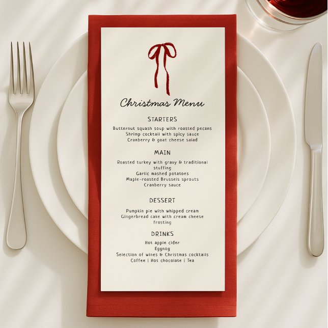 Red Bow, Festive Christmas Menu Card (Creator Uploaded)