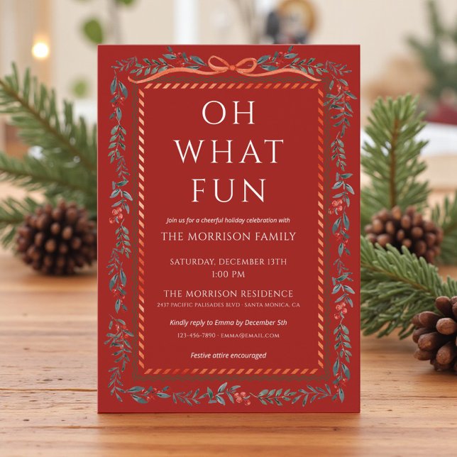 Red Bow Festive Holiday Holly Christmas Party  Invitation (Creator Uploaded)
