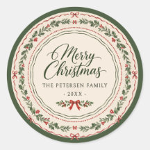 Red Bow Floral Border Christmas Holiday Sticker