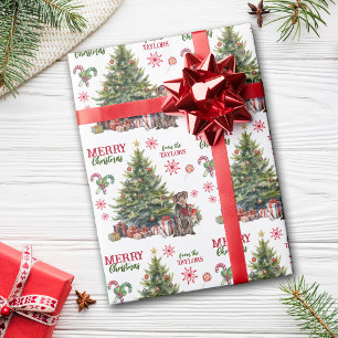 Red Bow German Wirehaired Pointer Dog Holiday Tree Wrapping Paper