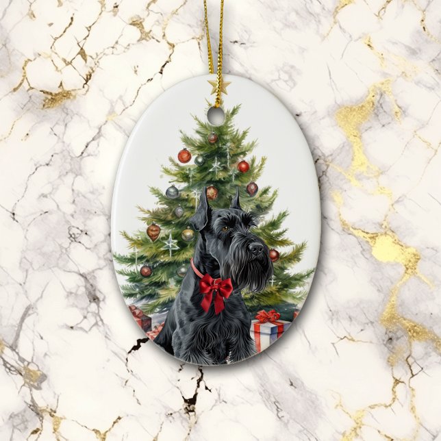 Red Bow Giant Schnauzer Dog Christmas Ceramic Tree Decoration (Creator Uploaded)