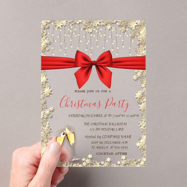 Red Bow,Glass,Stars Red Company Christmas Party Acrylic Invitations (Insitu (Handheld))