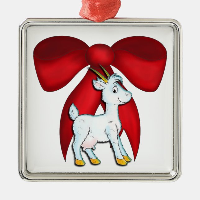 Red Bow Goat Ornament (Front)