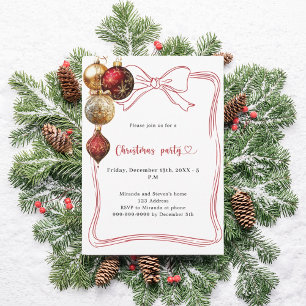 Red bow gold baubles Christmas Party Invitation