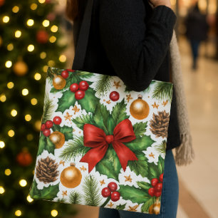 Red Bow Gold Ornaments Christmas  Tote Bag