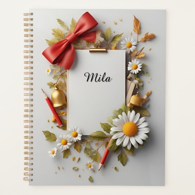 Red Bow, Golden Bell, and Decorative Elements Planner (Front)