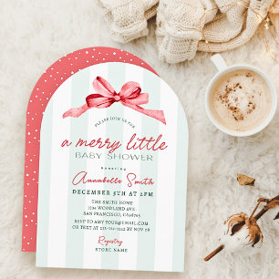 Red Bow & Green Stripes Merry Little Baby Shower Invitation