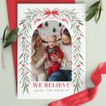 Red Bow Greenery Arch We Believe Christmas Photo  Holiday Card<br><div class="desc">Share the spirit of the season with this Red Bow Greenery Arch We Believe Christmas Photo Card. Featuring a festive red bow and lush greenery arch with delicate red berries, this card beautifully frames your cherished family photo. The heartfelt "We Believe" message adds a touch of faith and hope, making...</div>