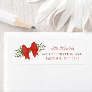 Red Bow Greenery Christmas Holiday Return Address