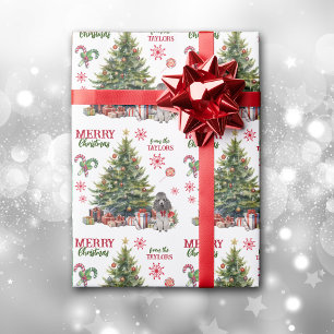 Red Bow Grey Miniature Poodle Dog Holiday Tree Wrapping Paper