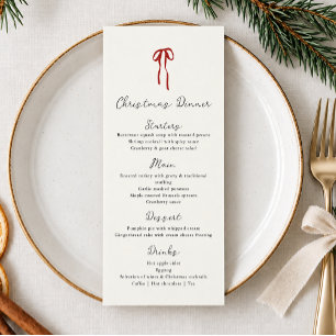 Red bow, Hand drawn Christmas Dinner Menu
