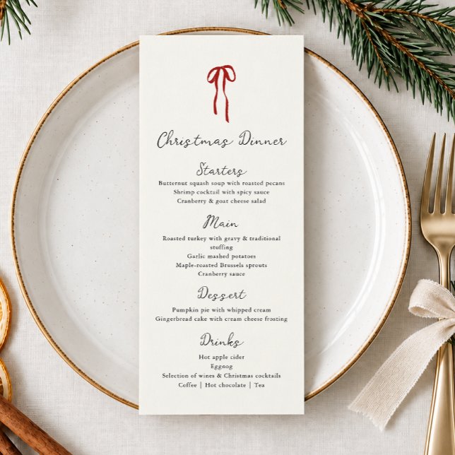 Red bow, Hand drawn Christmas Dinner  Menu (Creator Uploaded)