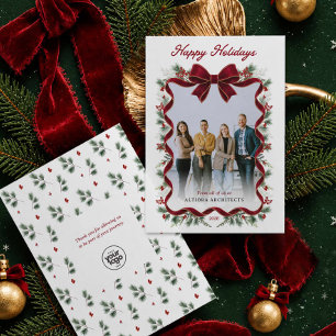 Red Bow Happy Holidays Business Photo Invitation