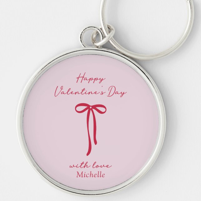 Red Bow Happy Valentine's Day  Key Ring (Front)