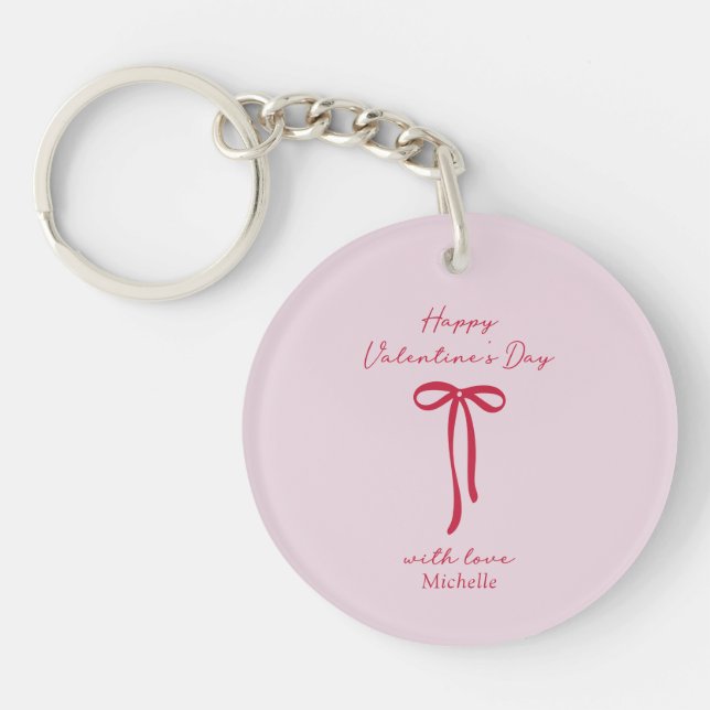 Red Bow Happy Valentine's  day Key Ring (Front)