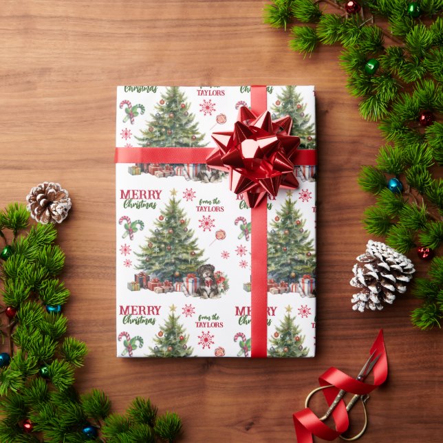 Red Bow Havanese Dog Holiday Tree Wrapping Paper (Holiday Gift)