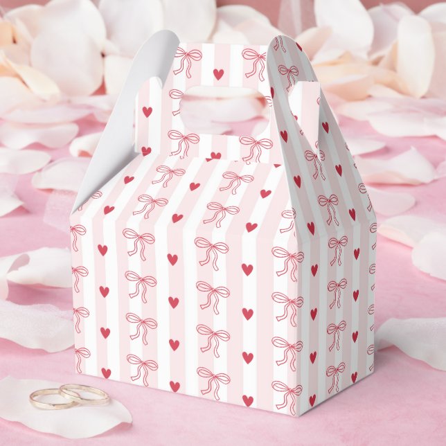 Red Bow Hearts Valentines Baby Shower Favour Box (Wedding)