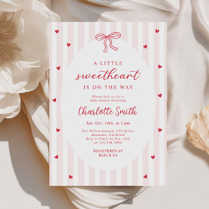 Red Bow Hearts Valentines Baby Shower Invitation