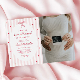 Red Bow Hearts Valentines Baby Shower Photo Invitation