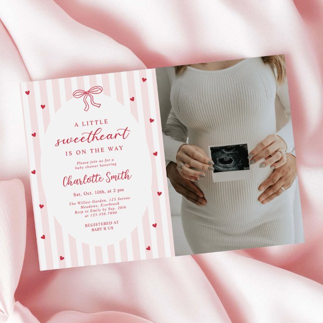 Red Bow Hearts Valentines Baby Shower Photo Invitation (Creator Uploaded)