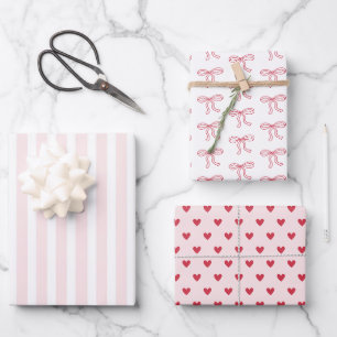 Red Bow Hearts Valentine's Day Gifts Wrapping Paper Sheet