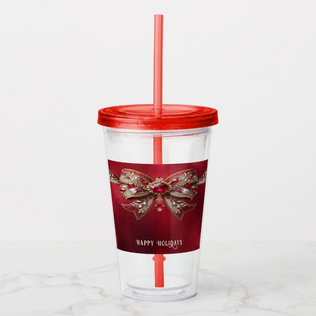 Red Bow Holiday Acrylic Tumbler (Front)