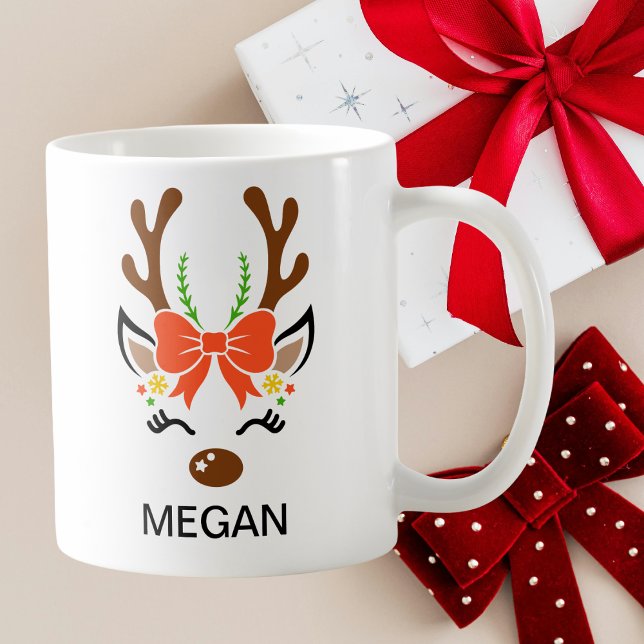 Red Bow Holiday Antlers Reindeer Face Coffee Mug (Red Bow Holiday Antlers Reindeer Face Coffee Mug
)