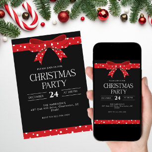 Red Bow Holiday Christmas Dinner Invitation