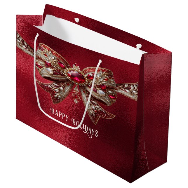 Red Bow Holiday Gift Bag (Front Angled)