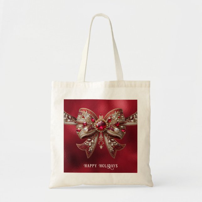 Red Bow Holiday Tote Bag (Front)