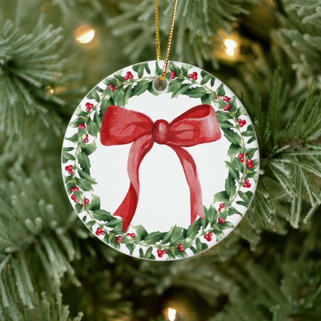 Red Bow Holiday Wreath Classic Christmas Tree  Ceramic Tree Decoration (Tree)