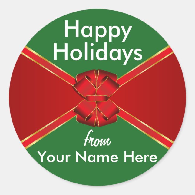 Red Bow Holidays Personalised Classic Round Sticker (Front)