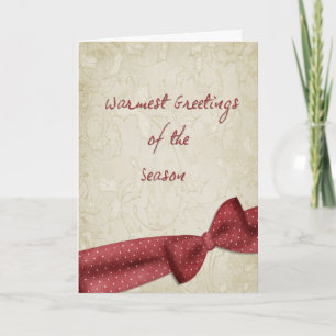 Red Bow Holly Christmas Greeting Holiday Card