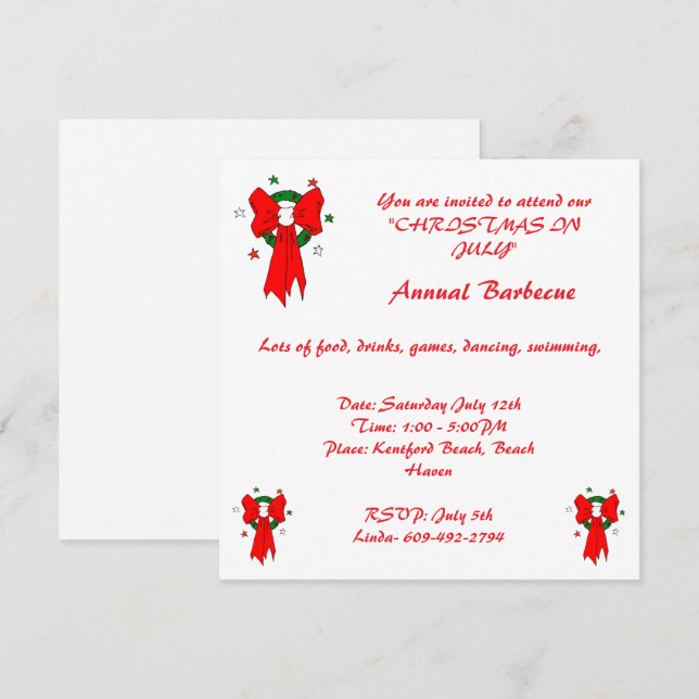 Red Bow -Invitation Invitation (Front/Back)