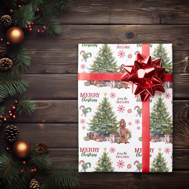 Red Bow Irish Setter Dog Holiday Tree Wrapping Paper (Creator Uploaded)