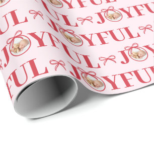 Red Bow Joyful One Baby Christmas Pink Wrapping Paper