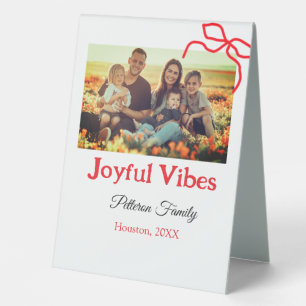 Red bow joyful Vibes add family name photo christm