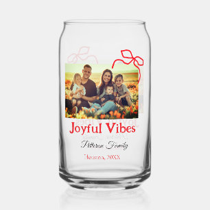 Red bow joyful Vibes add family name photo christm Can Glass