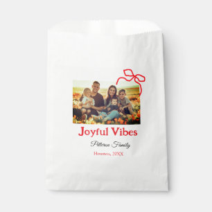Red bow joyful Vibes add family name photo christm Favour Bags