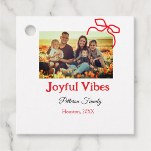 Red bow joyful Vibes add family name photo christm Favour Tags