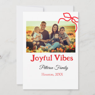 Red bow joyful Vibes add family name photo christm Invitation
