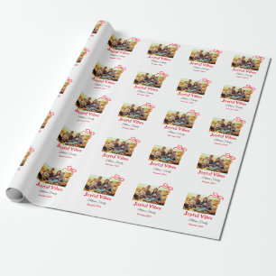 Red bow joyful Vibes add family name photo christm Wrapping Paper