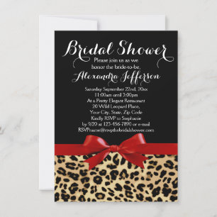 Red Bow Leopard Print Bridal Shower Invitation