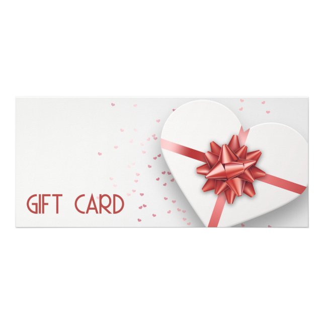 Red Bow Lovely White Heart Gift Box Gift Card (Front)