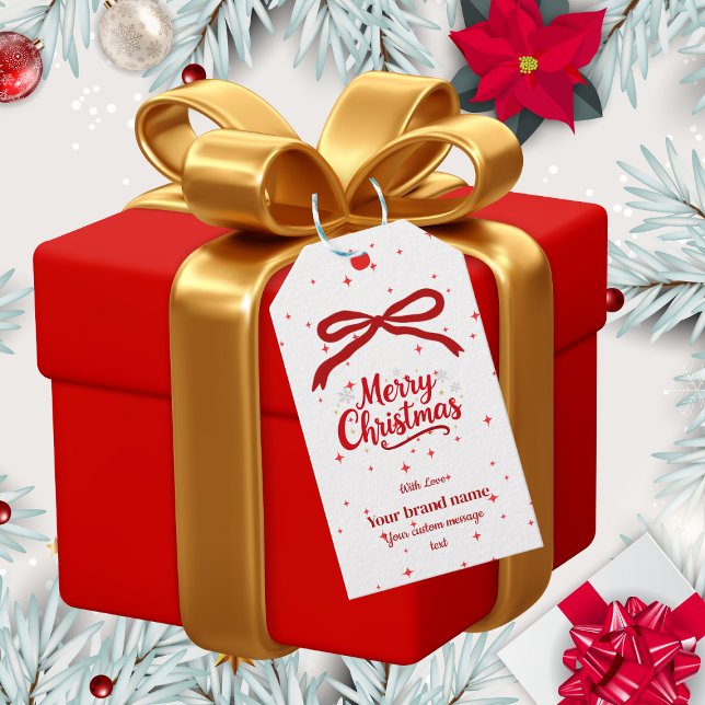 Red Bow merry Christmas business gift tag (Creator Uploaded)