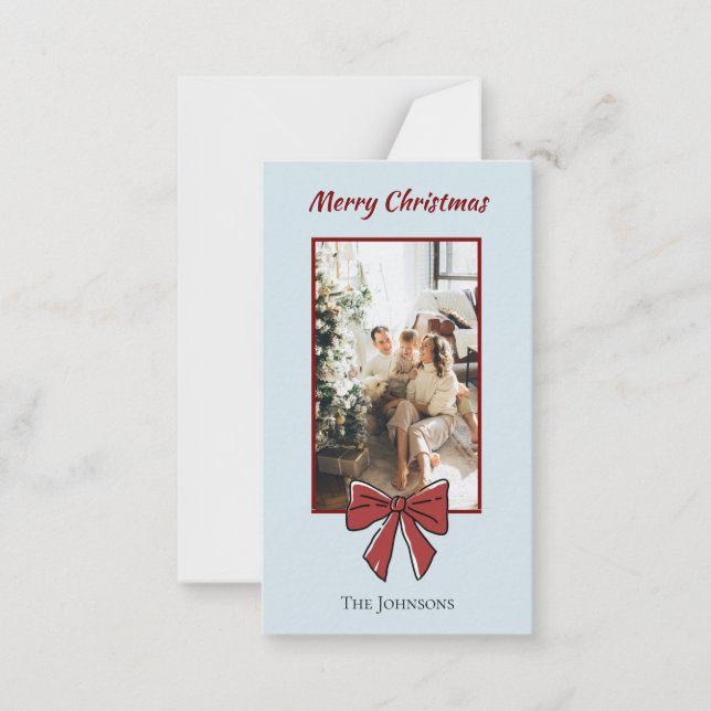 Red Bow Merry Christmas Personalised Note Card  (Front)