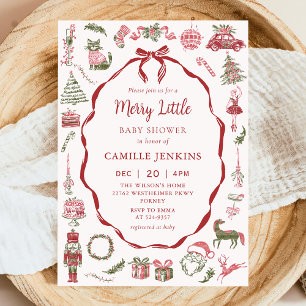 Red Bow Merry Little Baby Shower Invitation