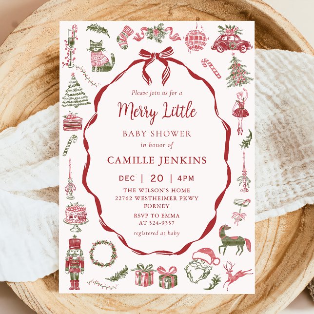 Red Bow Merry Little Baby Shower Invitation (Creator Uploaded)