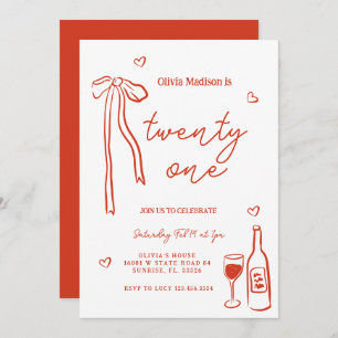 Red Bow Minimalist 21st Birthday Party Invitation